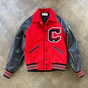 Vintage Dalfour Varsity Jacket Red Wool Black Leather Letterman Jacket Patch V8